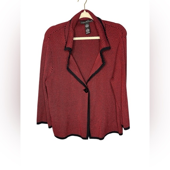Josephine Chaus Ruby Red & Black Chevron Blazer Jacket, XL - Picture 1 of 6